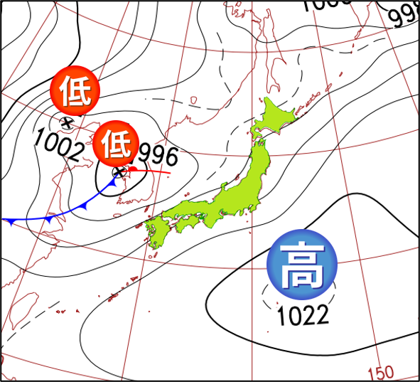 2010年3月20日午前9時の天気図（気象庁「日々の天気図」を加工